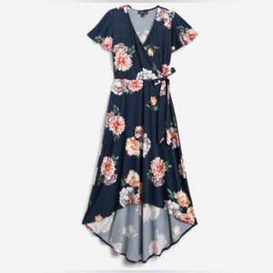 Irene Faux Wrap Brushed Knit Maxi Dress | Size S | Color Navy